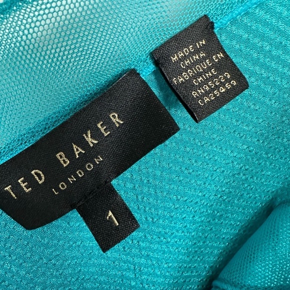 Ted Baker Lilyane Mesh-Trimmed Top Turquoise Sz 1/ XS - Picture 9 of 10